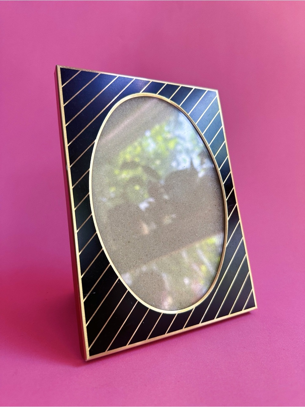 Post Modern Black and Gold Striped Oval Photo Frame - Home Accents